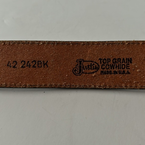Justin leather belt with branded silver buckle - Picture 3 of 4